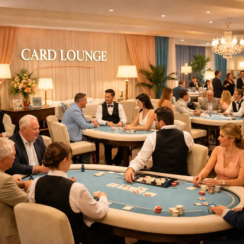 Espace lounge confortable dédié aux jeux de cartes