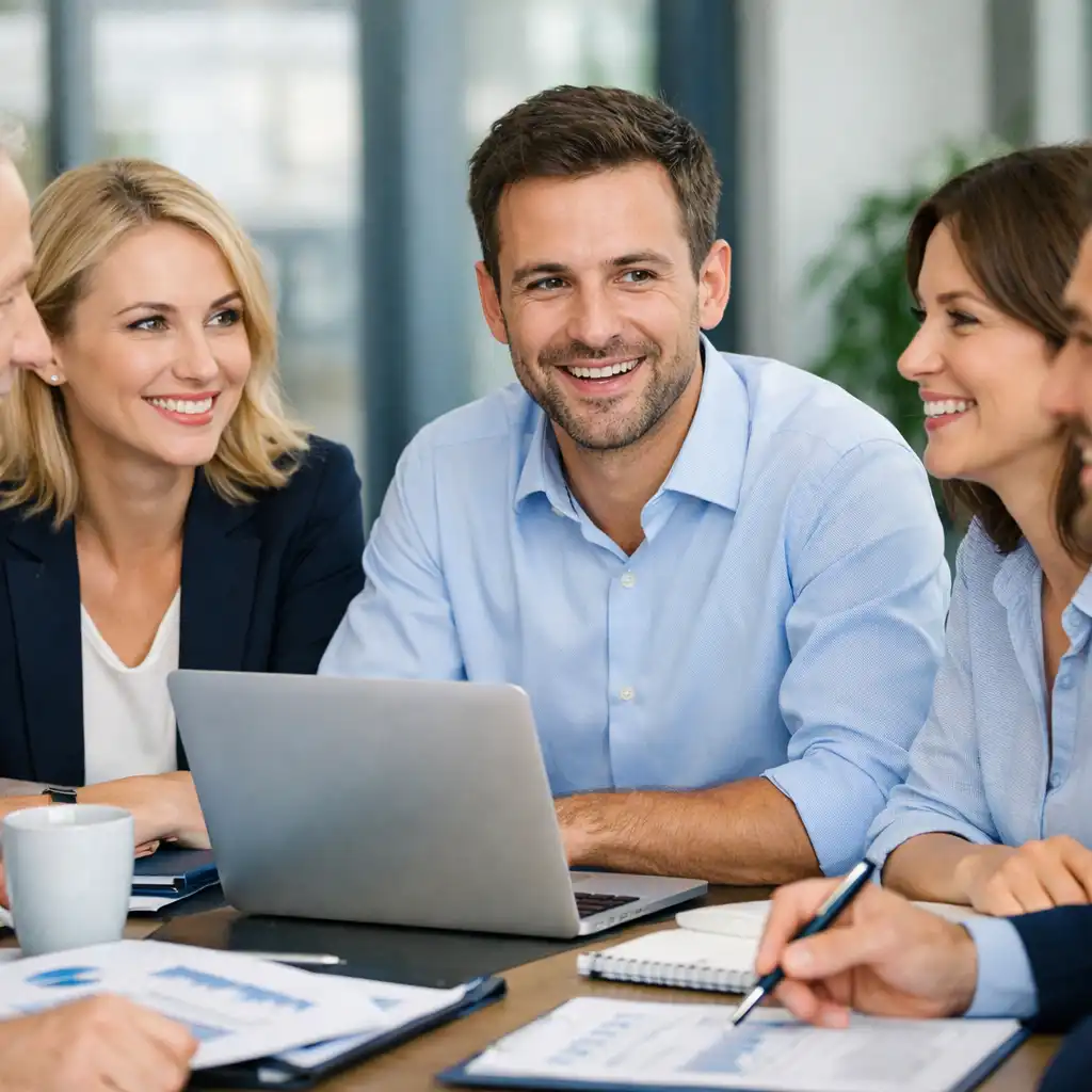 Professionnels réunis autour d’une table lors d’un événement corporate