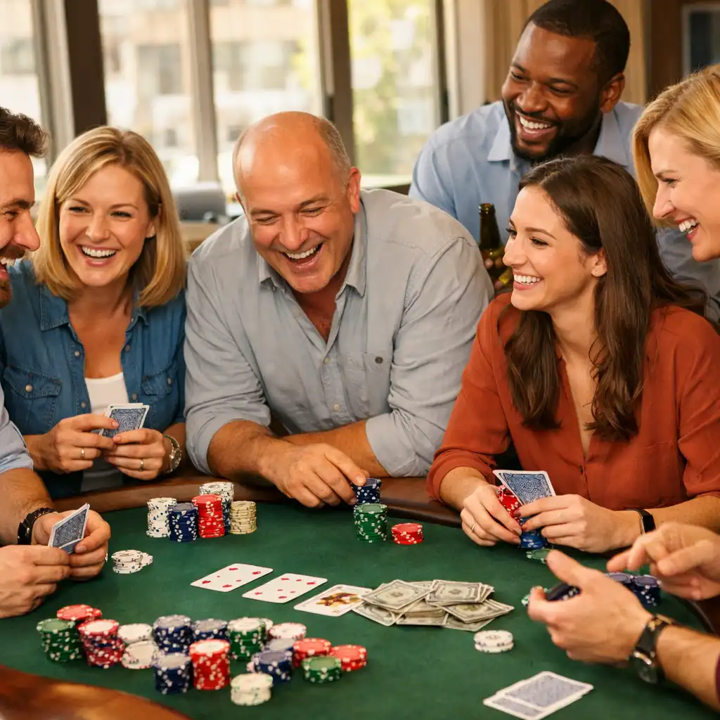 Collègues jouant au poker lors d’un team building convivial